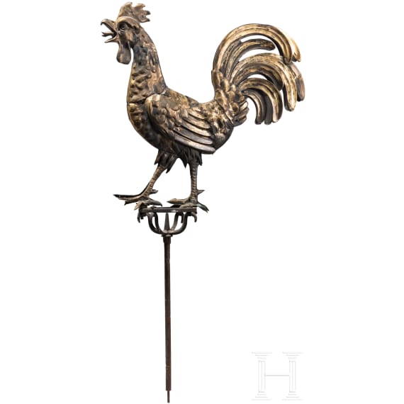 A weathercock made of gilded copper, probably French, 19th century