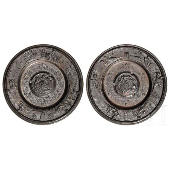Two German chargers with depiction of the seasons, Ilsenburg foundry, circa 1880