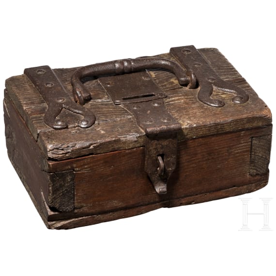 A German iron-mounted offering box, 17th century