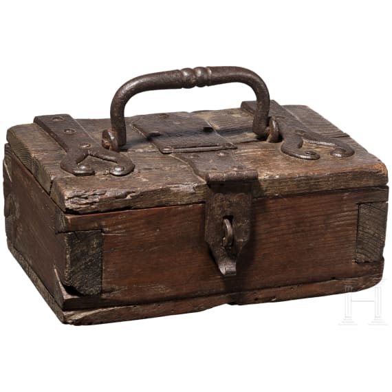 A German iron-mounted offering box, 17th century
