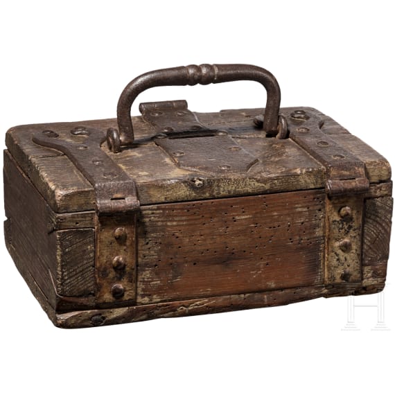 A German iron-mounted offering box, 17th century