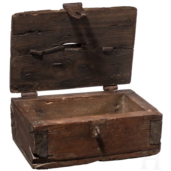 A German iron-mounted offering box, 17th century