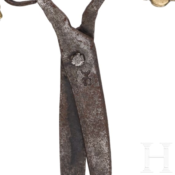 Three German and French pairs of scissors and a lock, 18th - 19th century
