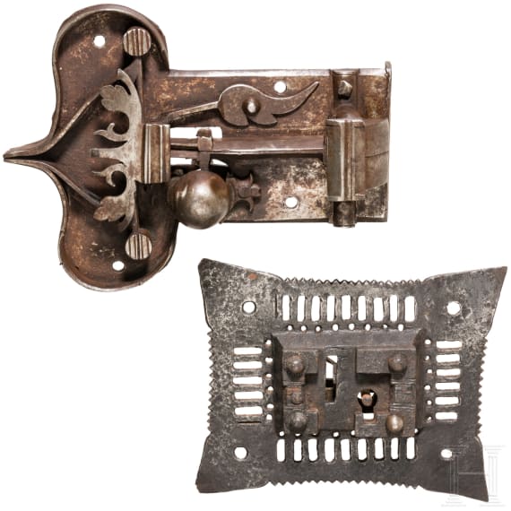 A German and a Spanish iron furniture lock, circa 1600