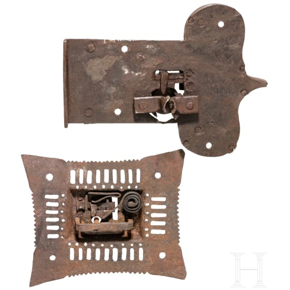 A German and a Spanish iron furniture lock, circa 1600