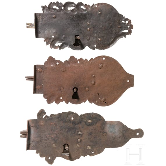 Three German iron locks, 17th/18th century