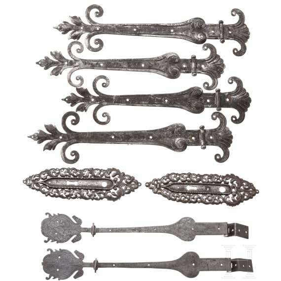 Eight German iron fittings, 18th century