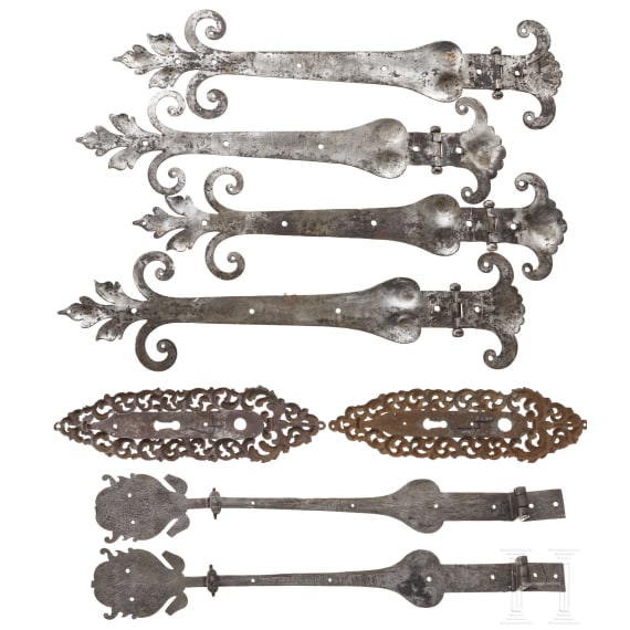 Eight German iron fittings, 18th century