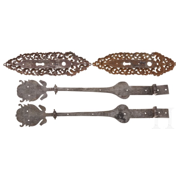 Eight German iron fittings, 18th century