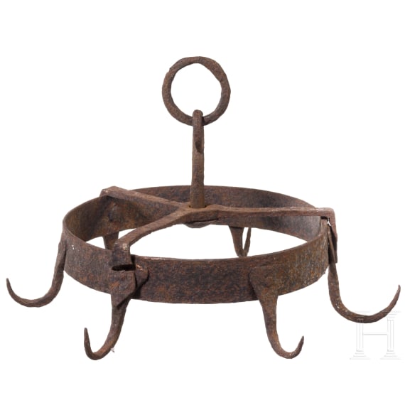 Two German wrought-iron butcher's crowns, 17th/18th century
