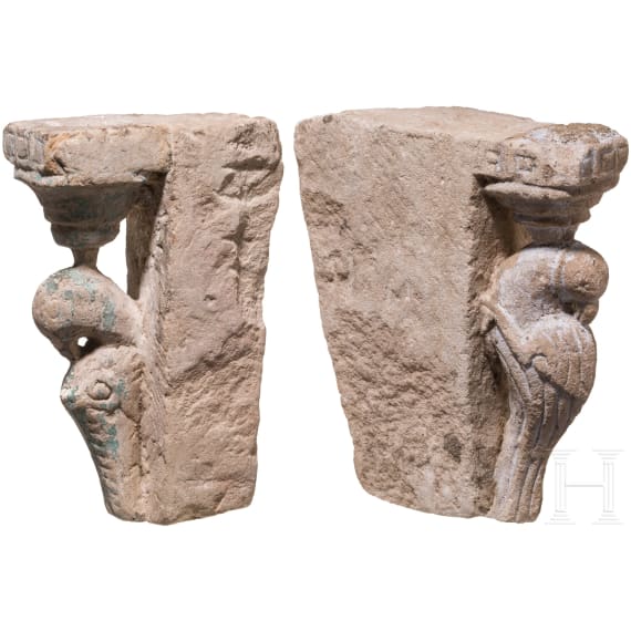 Two Italian limestone fragments with birds, 15th century