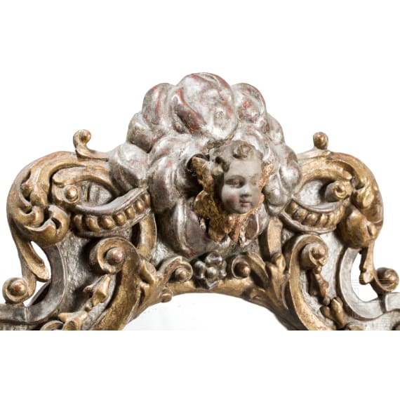 A partially gilded Italian wooden Baroque mirror, circa 1720