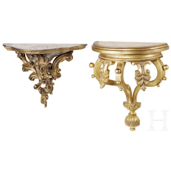 Two wall brackets / console tables, probably German, 19th/20th century
