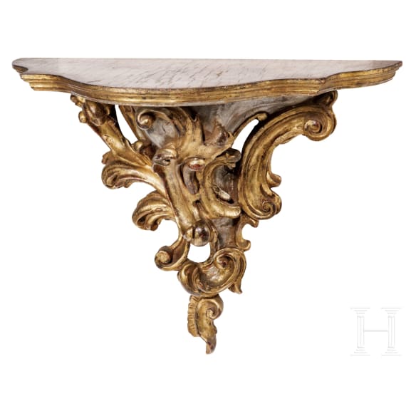 Two wall brackets / console tables, probably German, 19th/20th century