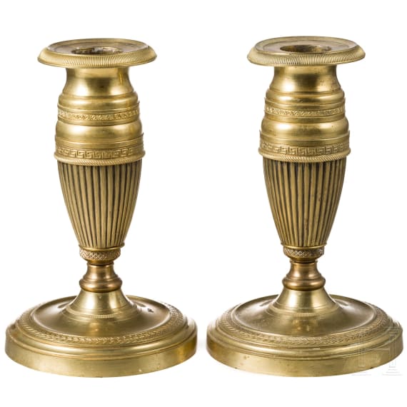Two French brass candlesticks in Empire style, 2nd half of the 19th century