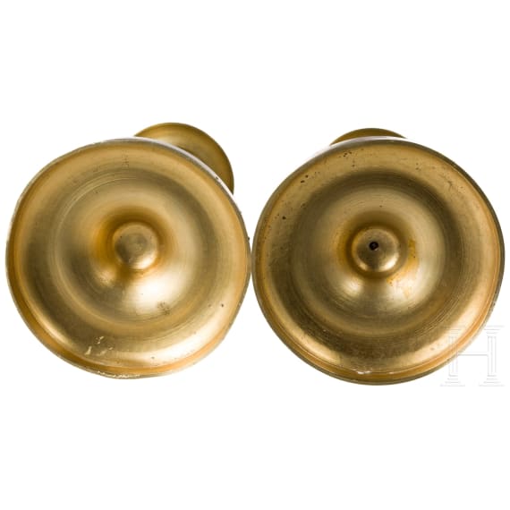 Two French brass candlesticks in Empire style, 2nd half of the 19th century