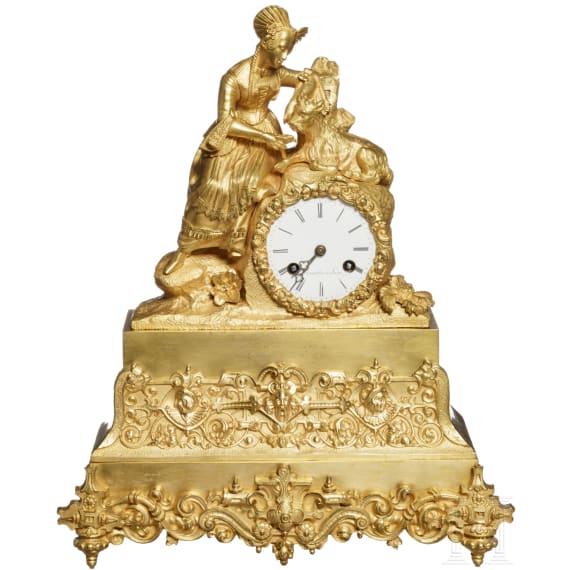 A French Empire ormolu and brass mantel clock, clockwork Belgian, circa 1820
