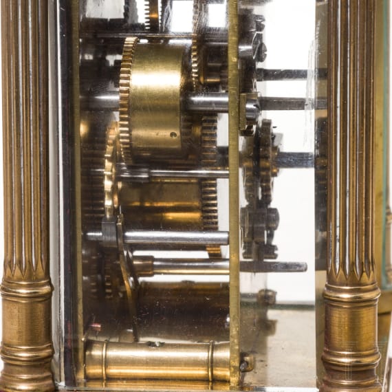 An antique French travelling clock with alarm function, late 19th century