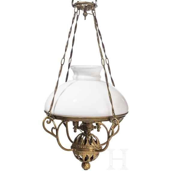 A German brass chandelier with glass dome, circa 1910