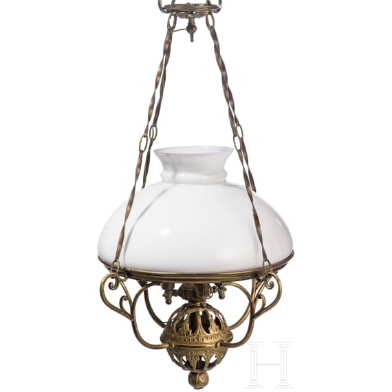 A German brass chandelier with glass dome, circa 1910