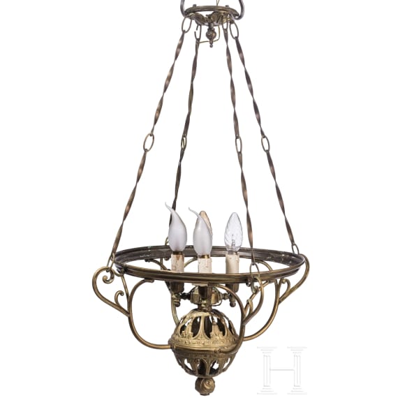 A German brass chandelier with glass dome, circa 1910