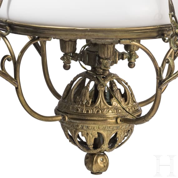 A German brass chandelier with glass dome, circa 1910