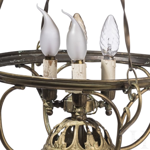 A German brass chandelier with glass dome, circa 1910