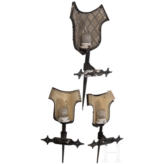 A group of iron outdoor lamps in Gothic style, probably German, circa 1900