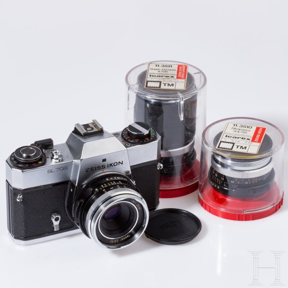 A Zeiss Ikon SL 706 with Carl Zeiss Tessar 50 mm, a Skoparex 35 mm, a Super-Dynarex 135 mm