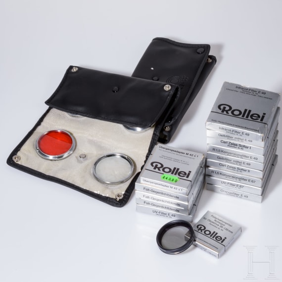 A group of filters and lens hoods from Rollei, Heliopan, Zeiss Ikolor