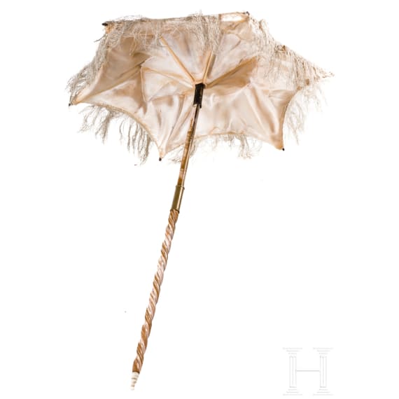 A small German parasol with glass bead embroidery and bone elements, circa 1850