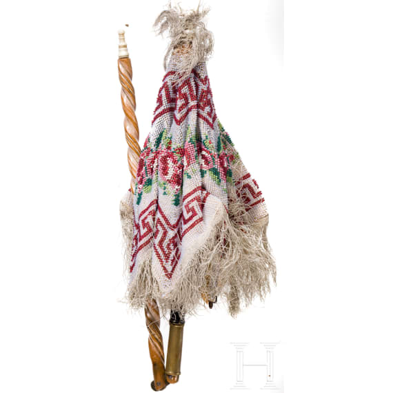 A small German parasol with glass bead embroidery and bone elements, circa 1850