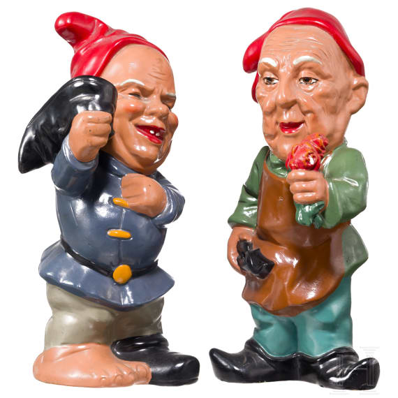 Konrad Adenauer and Nikita Khrushchev as garden gnomes, German, 1950s/60s