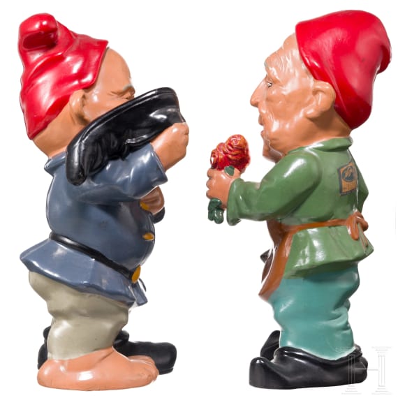 Konrad Adenauer and Nikita Khrushchev as garden gnomes, German, 1950s/60s