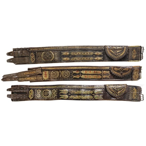 Three Transylvanian traditional costume belts, 19th century