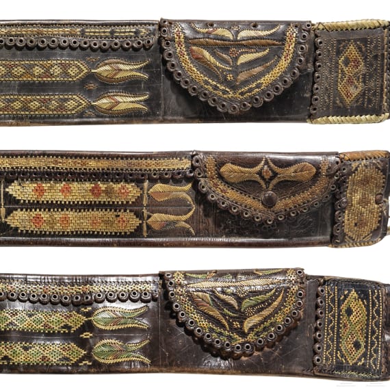 Three Transylvanian traditional costume belts, 19th century