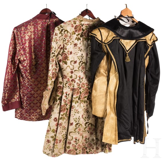 Three Venetian carnival costumes with masks, late 20th century