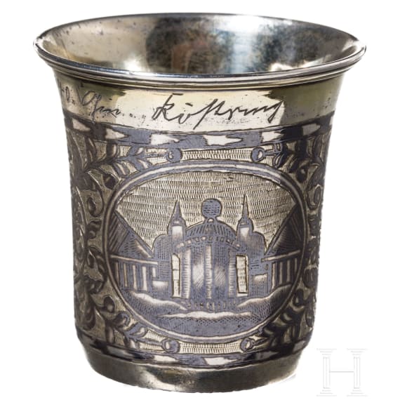 A Russian nielloed silver beaker, Moscow, dated 1837