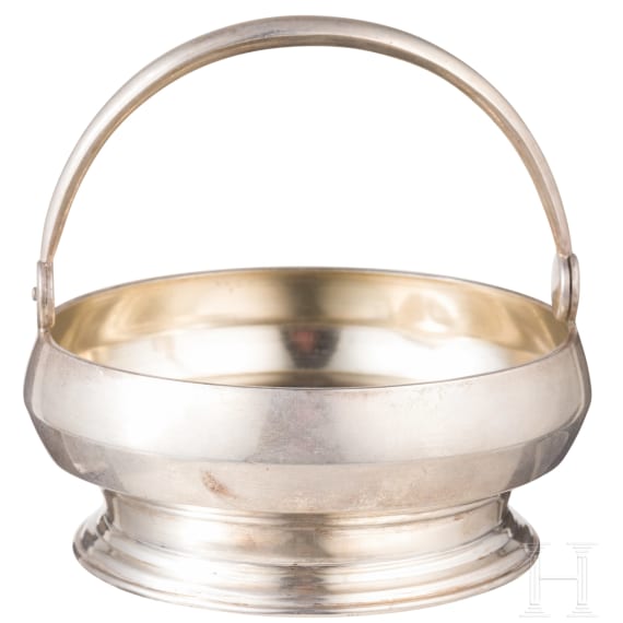 A Russian silver bowl with handle, Moscow, stamped Khlebnikov, 1908 - 1917
