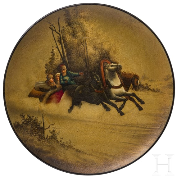 A papier m&acirc;ch&eacute; and lacquer plate, Ostashkovo, Osip Vishyakov and Sons factory, 1887 - 1896