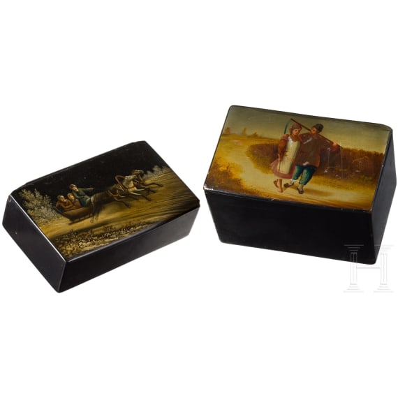 Two Russian papier mach&eacute; and lacquer boxes, late 19th century