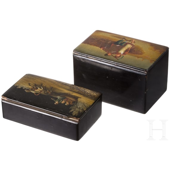 Two Russian papier mach&eacute; and lacquer boxes, late 19th century