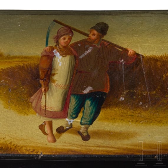 Two Russian papier mach&eacute; and lacquer boxes, late 19th century