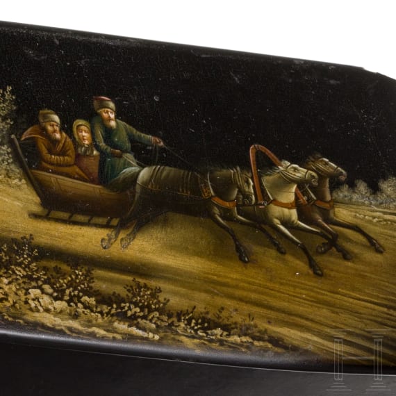 Two Russian papier mach&eacute; and lacquer boxes, late 19th century