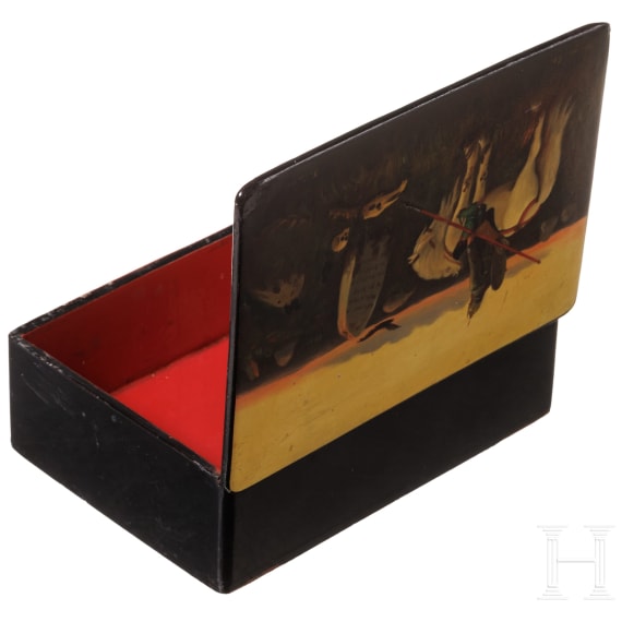 A Soviet papier m&acirc;ch&eacute; and lacquer box with boyar, circa 1930