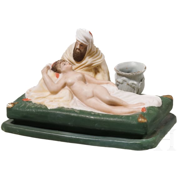 A Russian erotic porcelain figure as a candlestick with odalisque and sultan, last 3rd of the 19th century