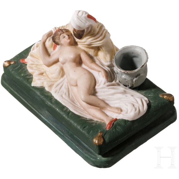 A Russian erotic porcelain figure as a candlestick with odalisque and sultan, last 3rd of the 19th century