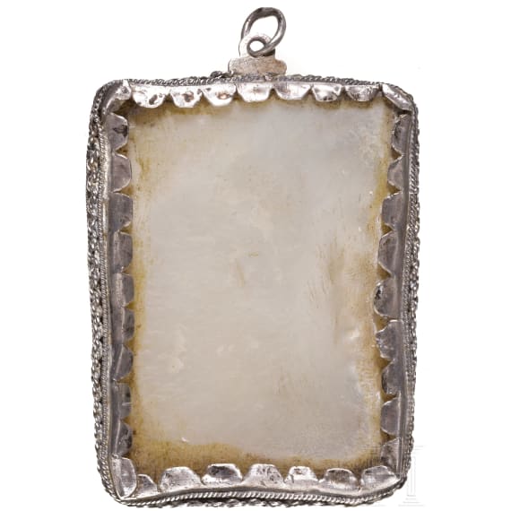 A silver-mounted mother-of-pearl carving showing the Baptism of Christ, late 19th century