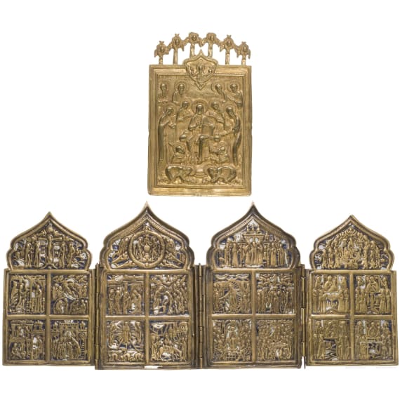 Two Russian bronze icons - Tetraptych and Extended Deisis, 18th/19th century