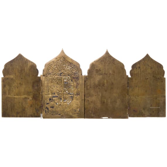 Two Russian bronze icons - Tetraptych and Extended Deisis, 18th/19th century